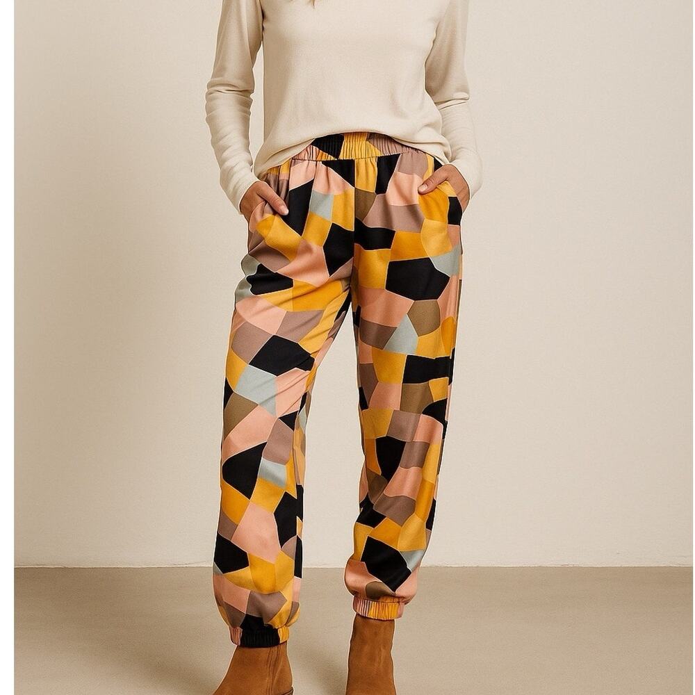 Women’s XL Tapered Lounge Pants Multicolor Geometric 90S 2000 Festival Rave